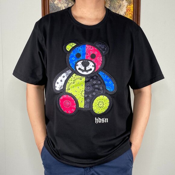 Hudson Eternity Bandana Bear Tee T-Shirt Top Men's 2X Black Patch Casual - Picture 1 of 9